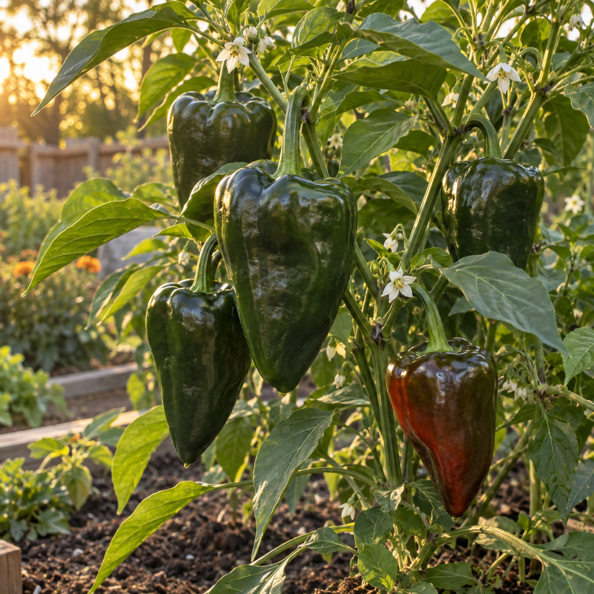 Ancho Poblano Chile Pepper Seeds growing in a home garden