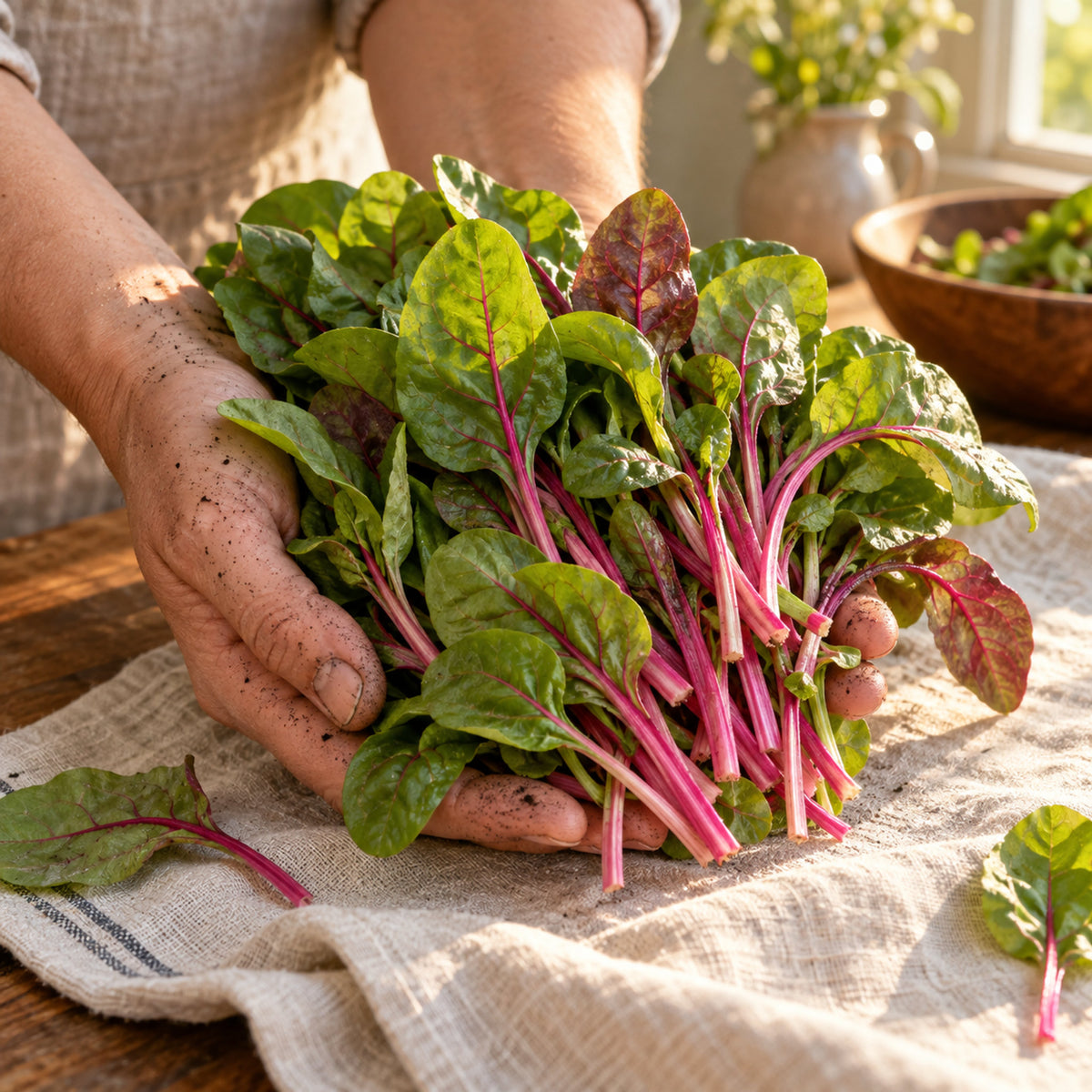 Apple Blossom Swiss Chard Baby Greens Seeds harvest up close