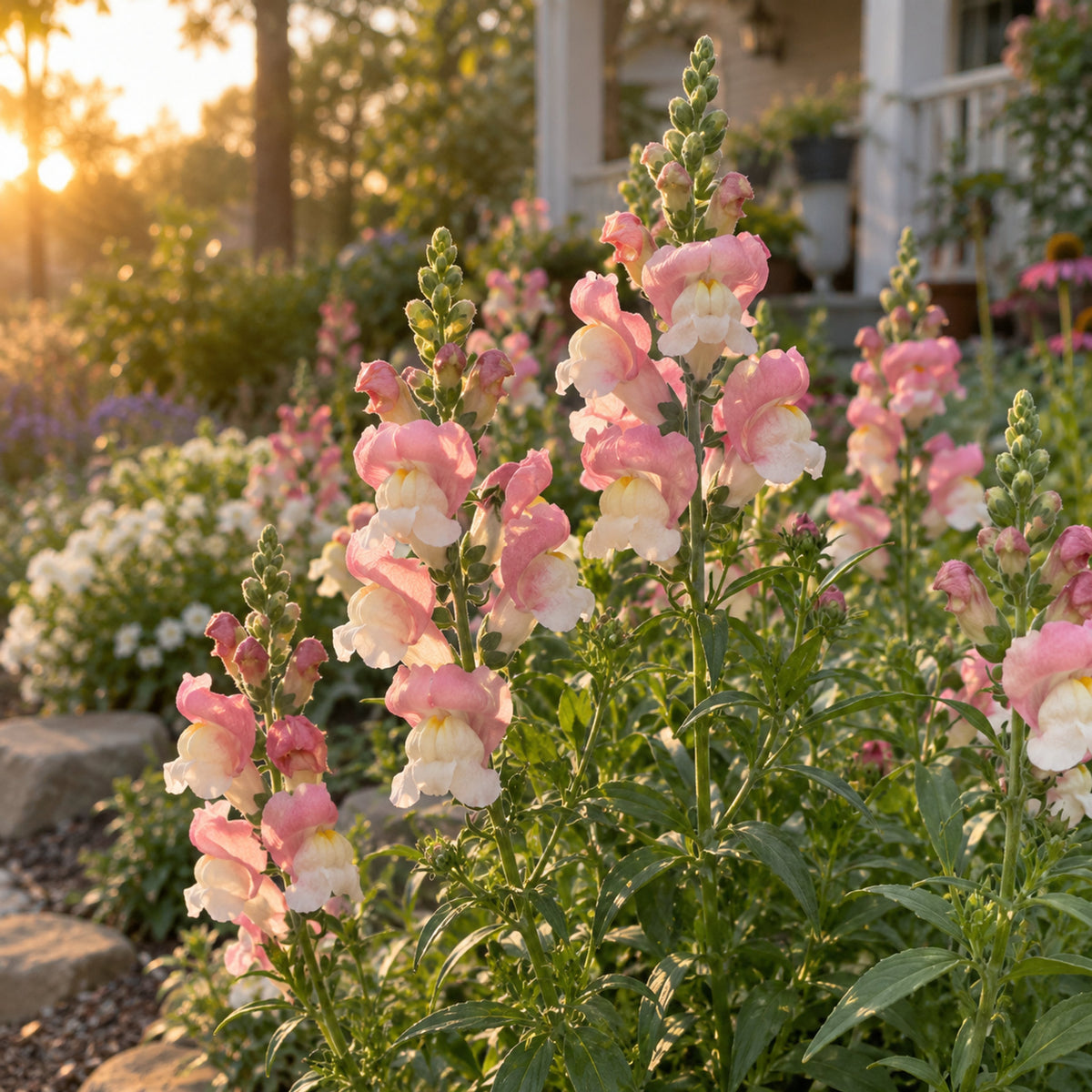 Appleblossom Snapdragon Seeds growing in a home garden