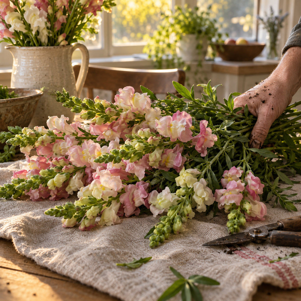 Appleblossom Snapdragon Seeds harvest up close