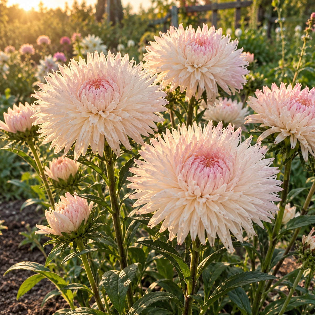 Apricot Aster Seeds growing in a home garden