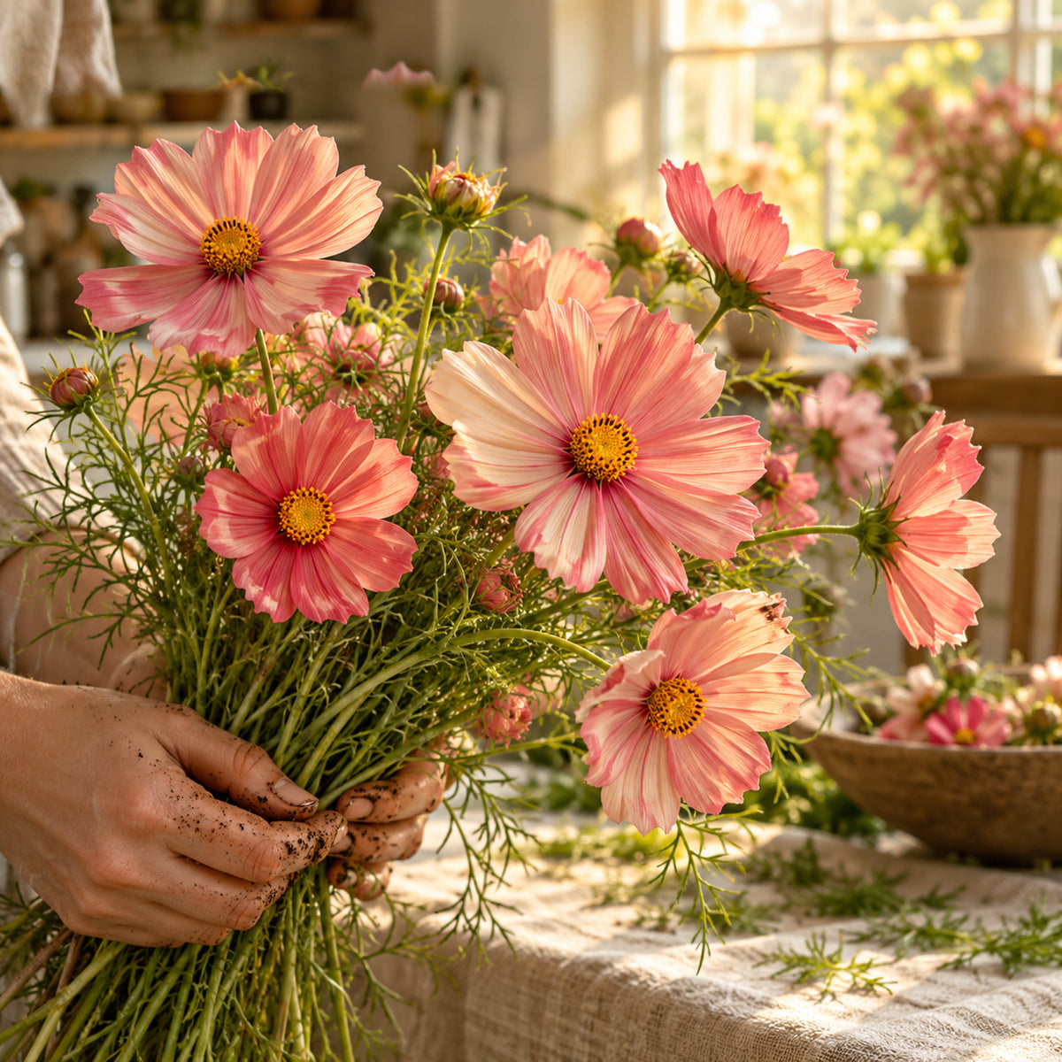 Apricotta Cosmos Seeds harvest up close