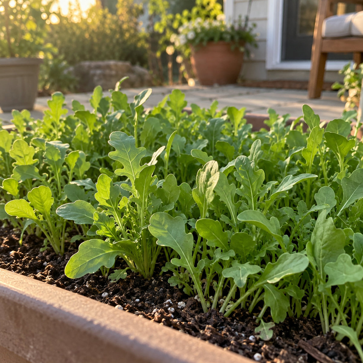 Arugula Baby Greens Seeds growing in a home garden