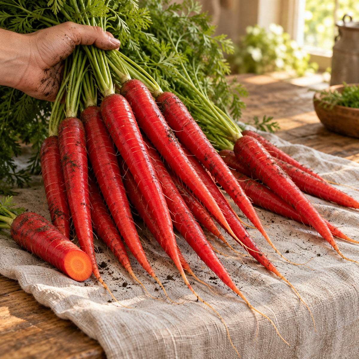 Atomic Red Carrot Seeds harvest up close