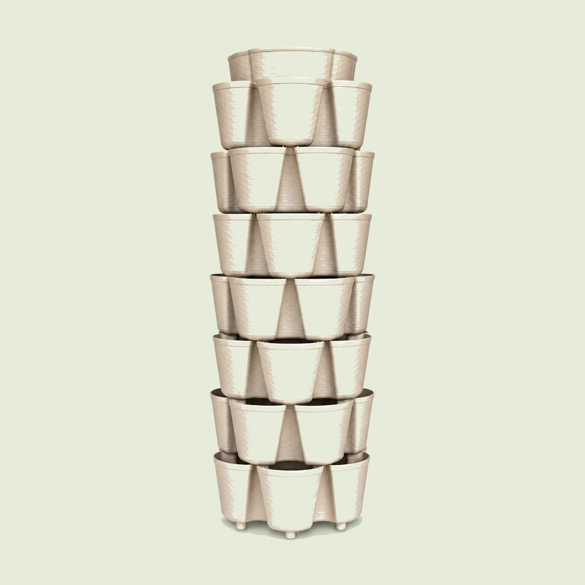 Basketweave Seven Tier Vertical Planter on a soft green background