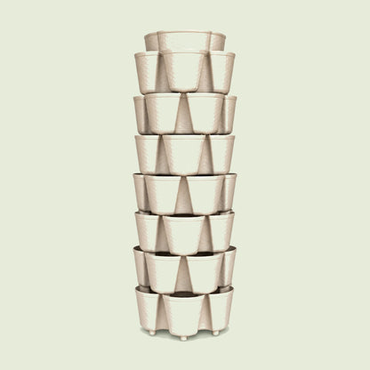 Basketweave Seven Tier Vertical Planter on a soft green background