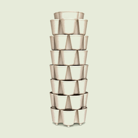 Basketweave Seven Tier Vertical Planter on a soft green background