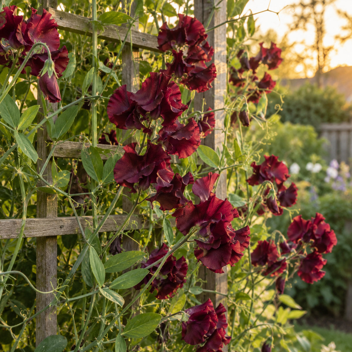 Beaujolais Sweet Pea Seeds growing in a home garden