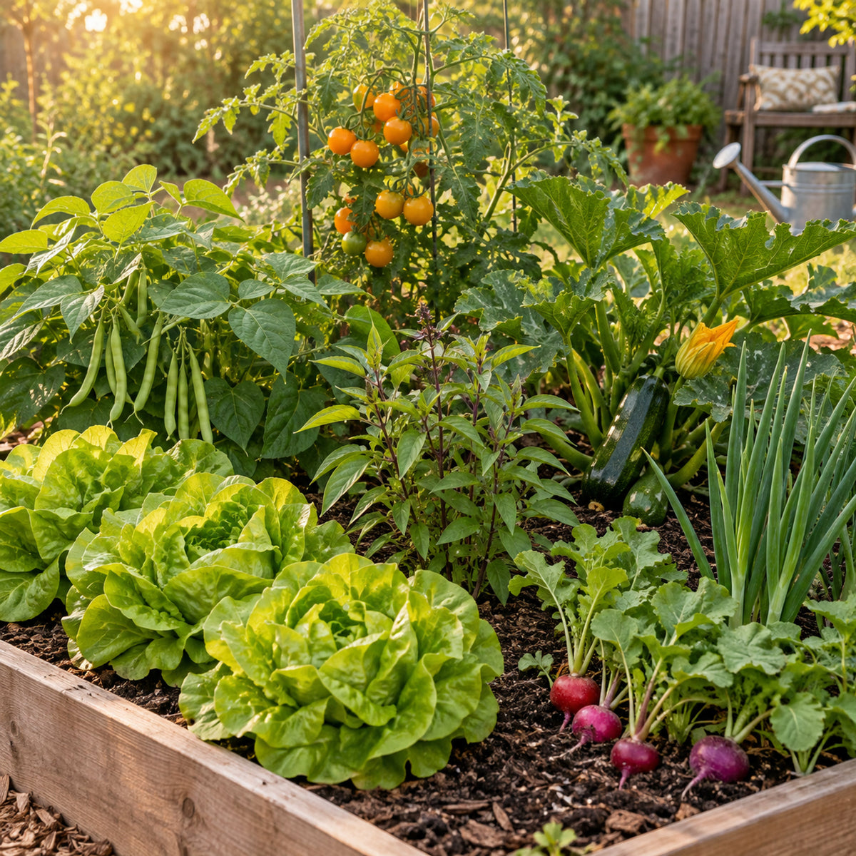 Beginner Vegetable and Herb Seed Pack growing in a home garden