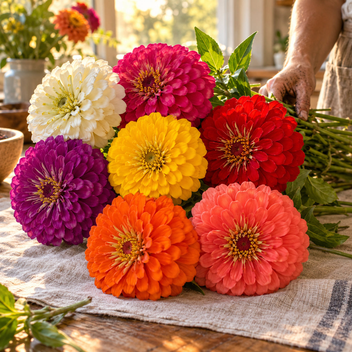 Benary's Giant Zinnia Blend Seeds harvest up close