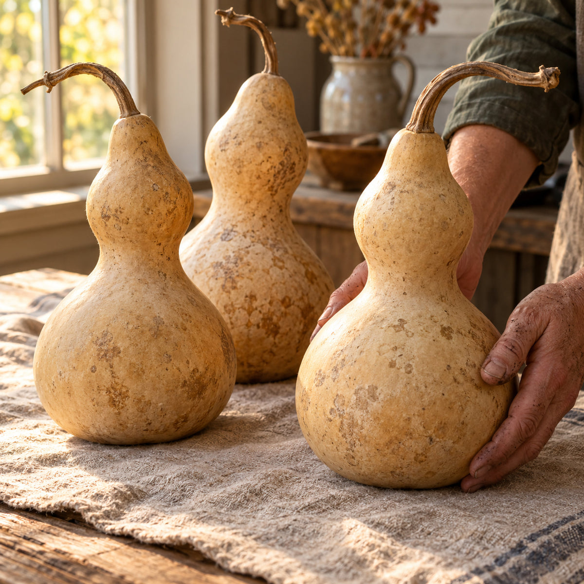 Birdhouse Hard Shelled Gourd Seeds harvest up close