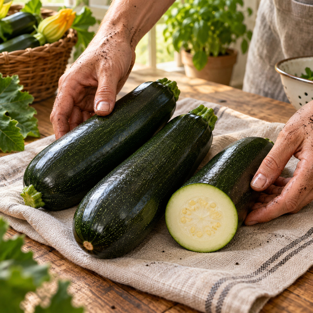 Black Beauty Zucchini Seeds harvest up close