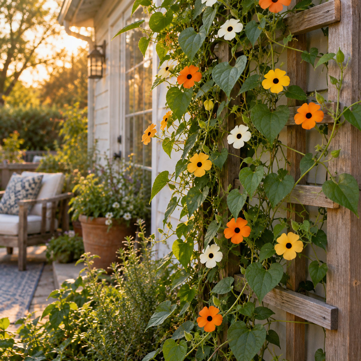 Black-Eyed Susan Vine Seeds growing in a home garden