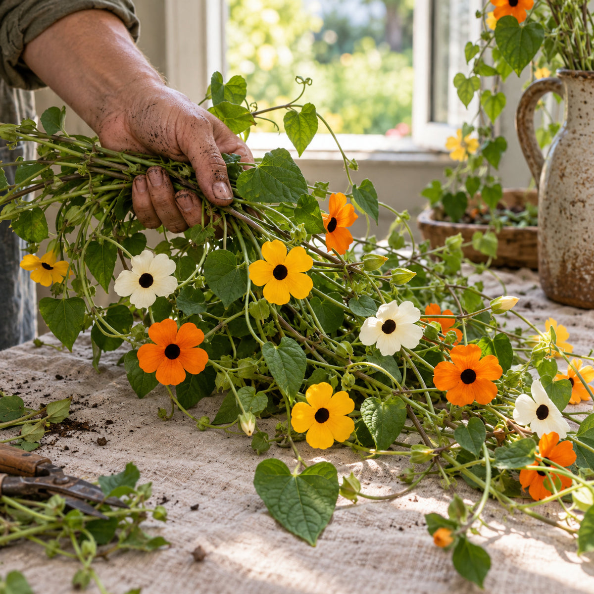 Black-Eyed Susan Vine Seeds harvest up close