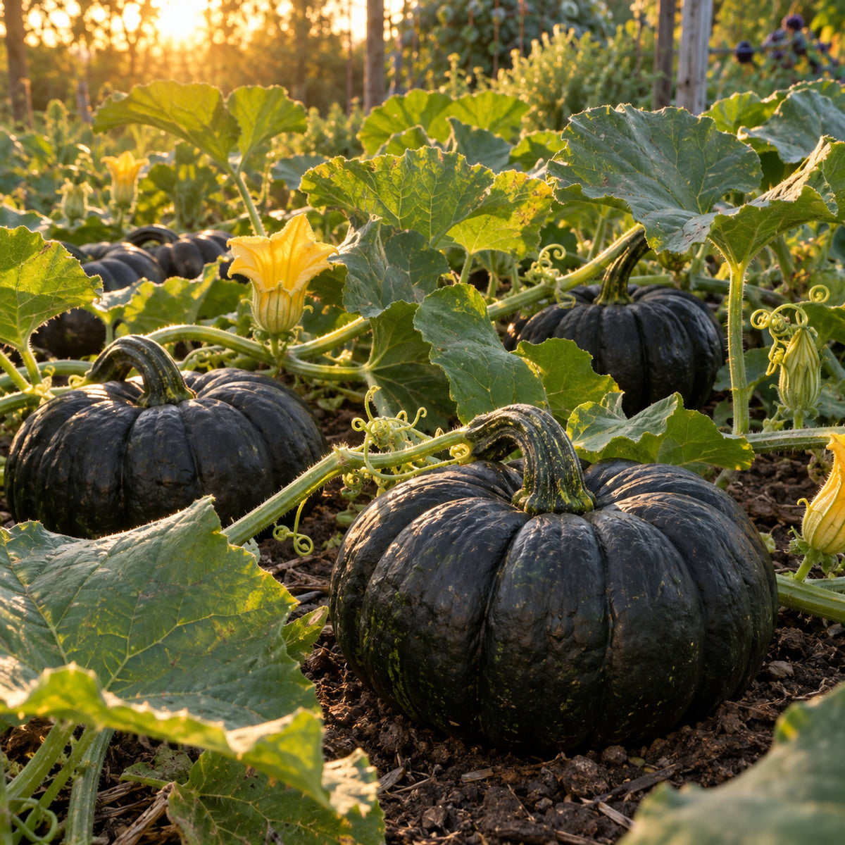 Black Kat Pumpkin Seeds growing in a home garden