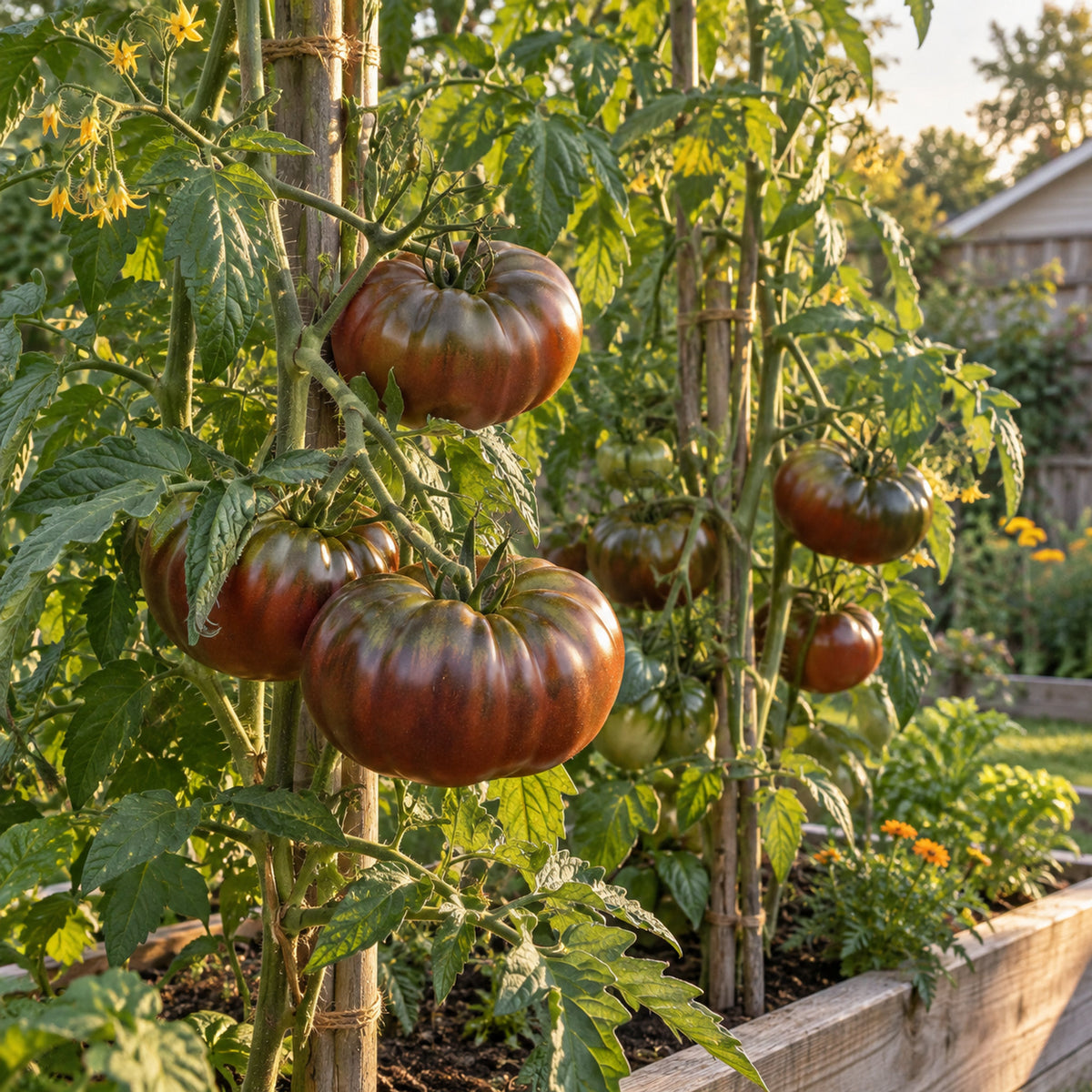 Black Krim Pole Tomato Seeds growing in a home garden