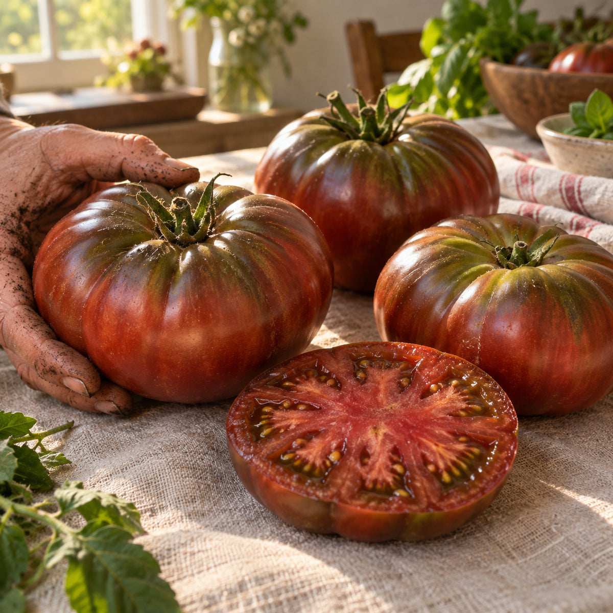 Black Krim Pole Tomato Seeds harvest up close