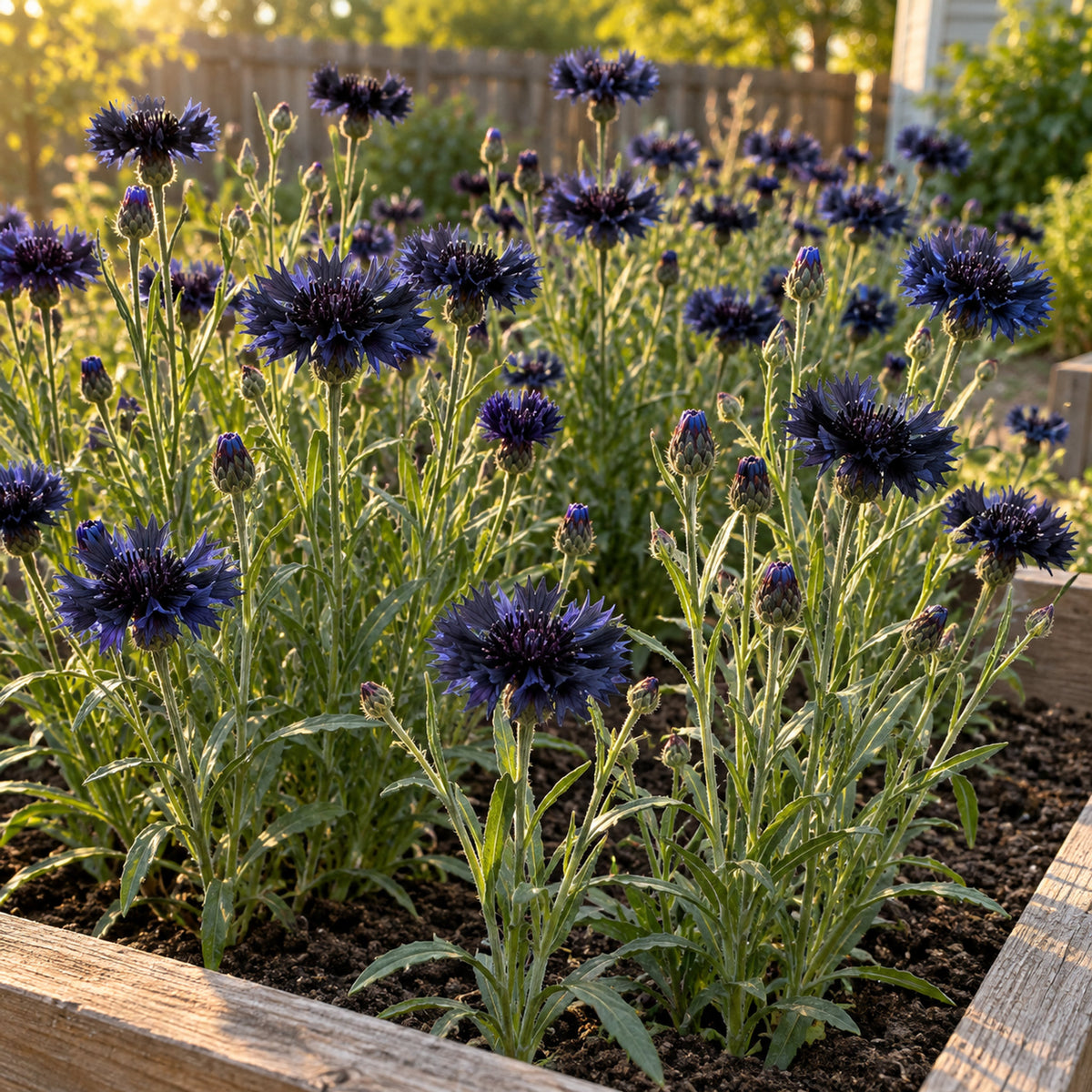 Black Magic Bachelor's Button Seeds growing in a home garden