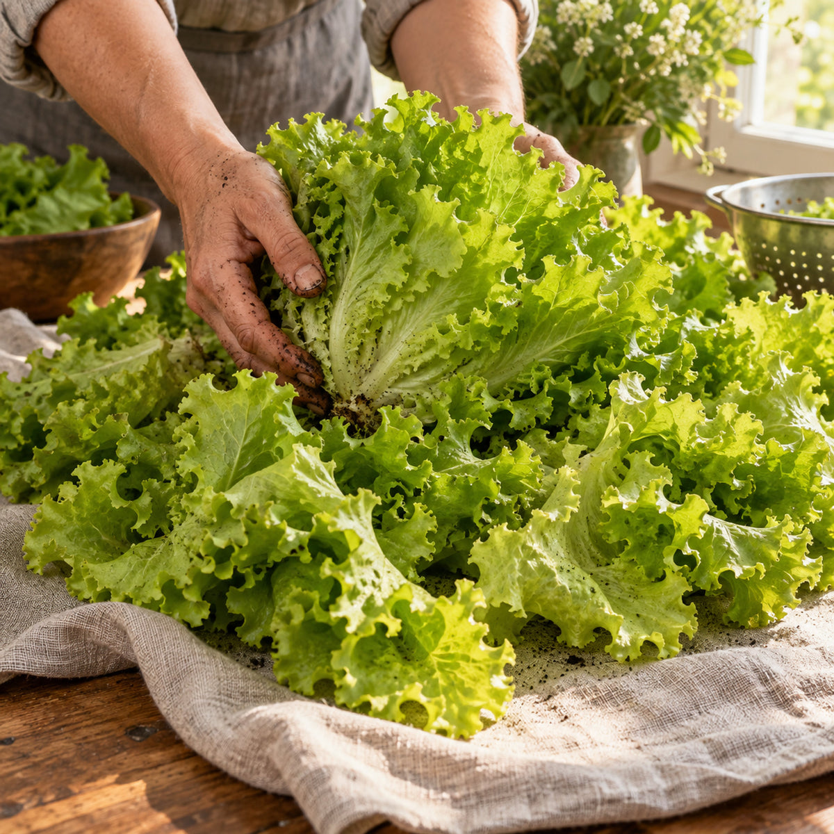 Black Seeded Simpson Lettuce Seeds harvest up close