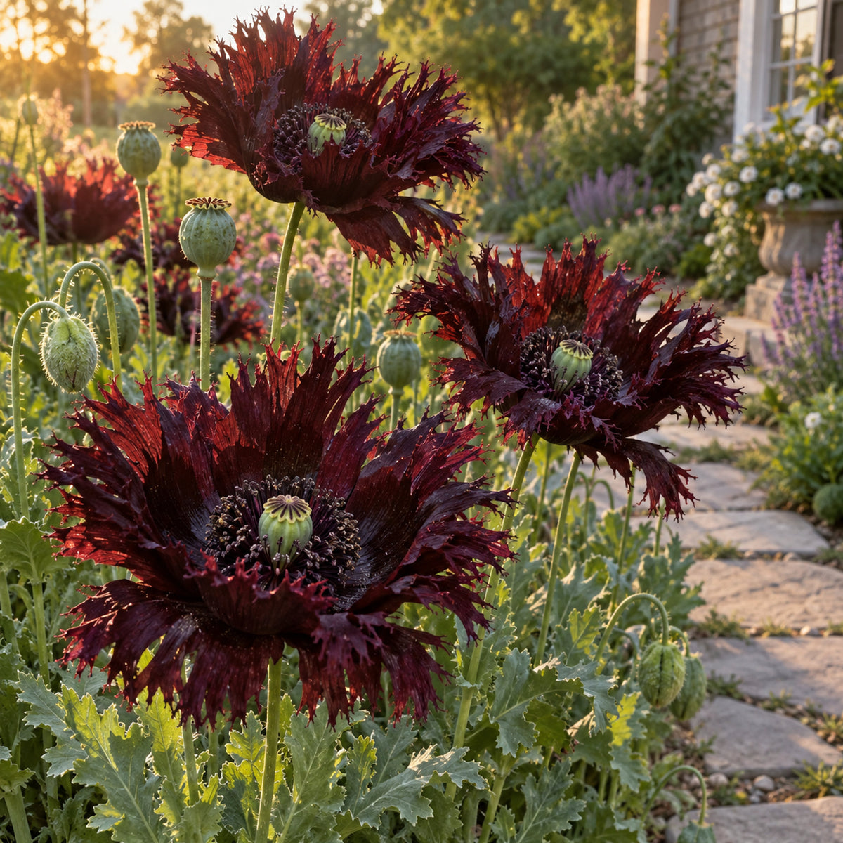 Black Swan Poppy Seeds growing in a home garden