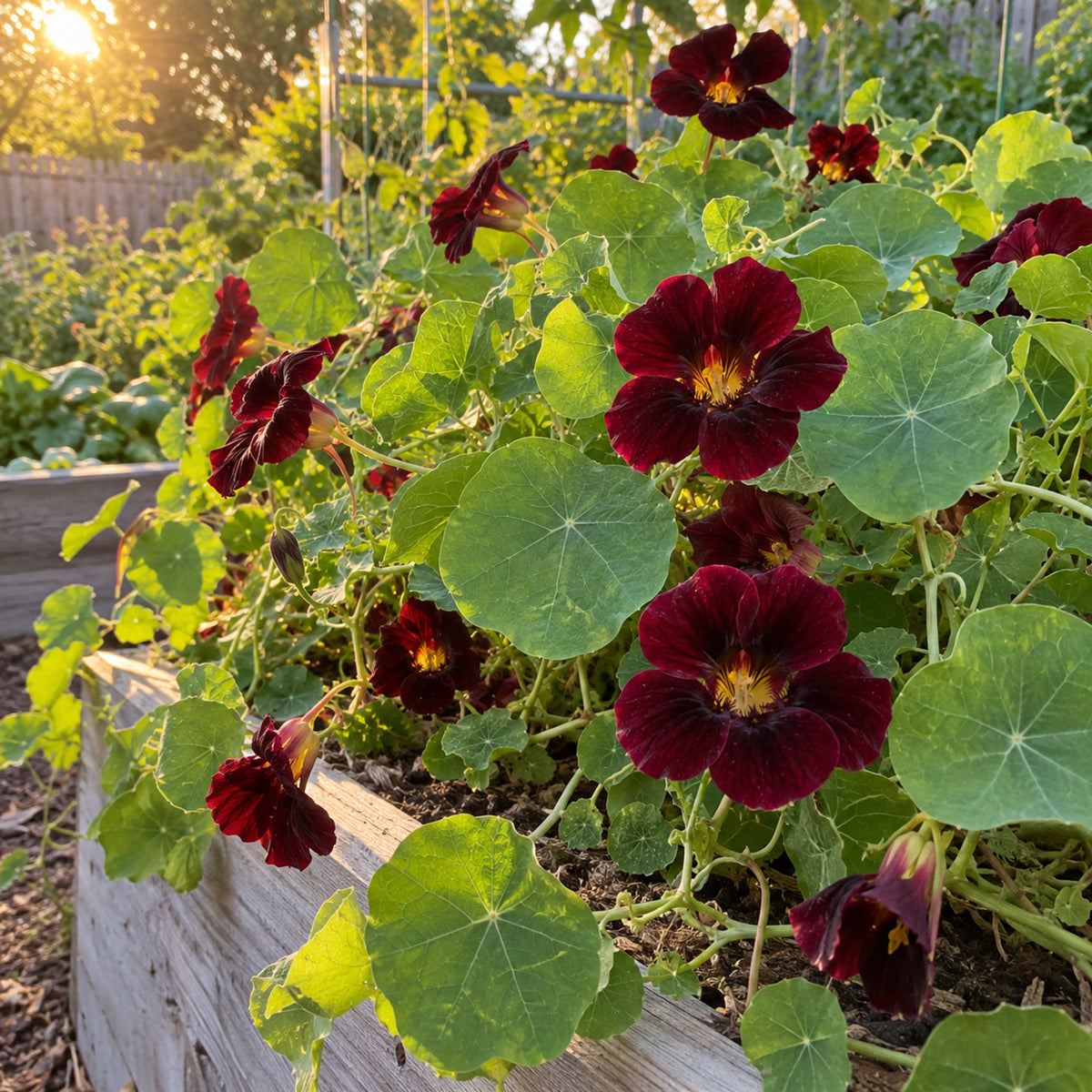 Black Velvet Nasturtium Seeds growing in a home garden