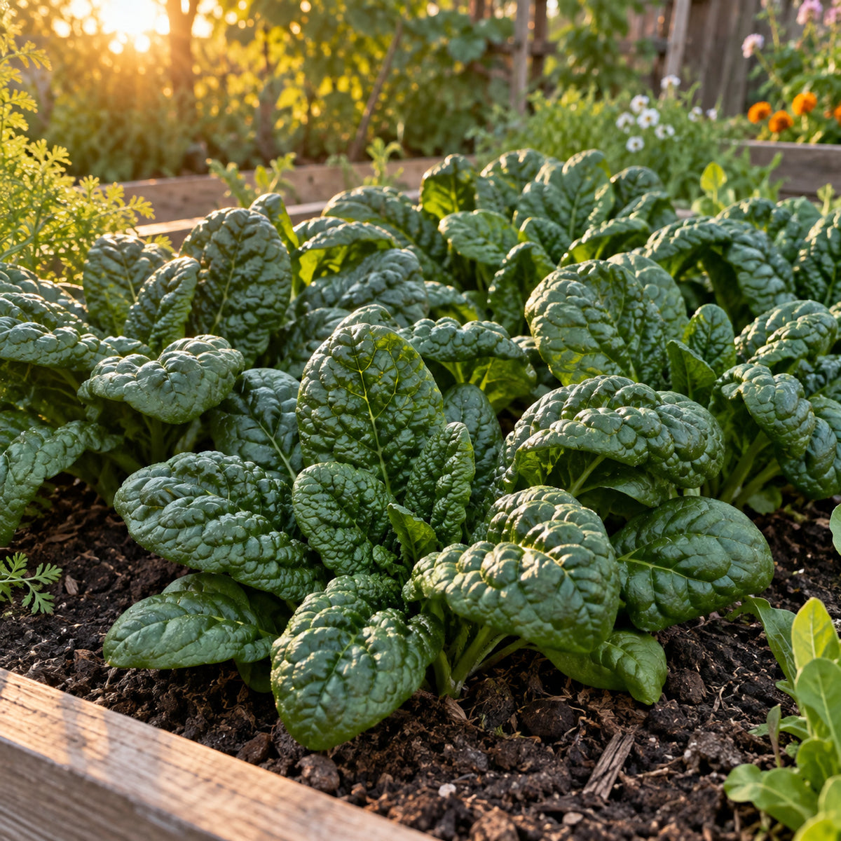 Bloomsdale Spinach Heirloom Seeds growing in a home garden