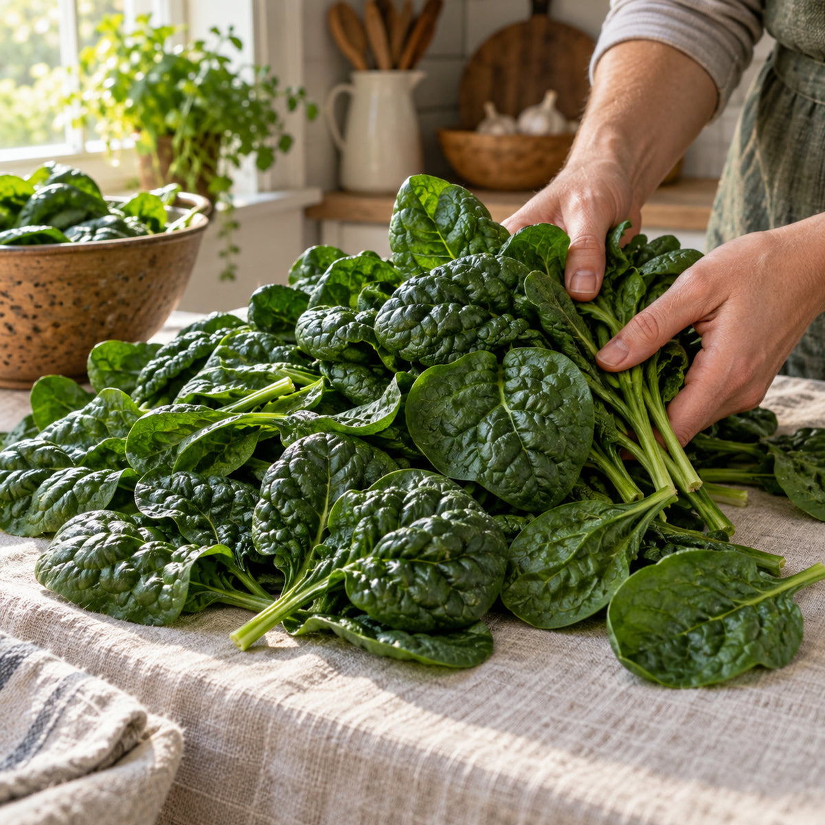 Bloomsdale Spinach Heirloom Seeds harvest up close