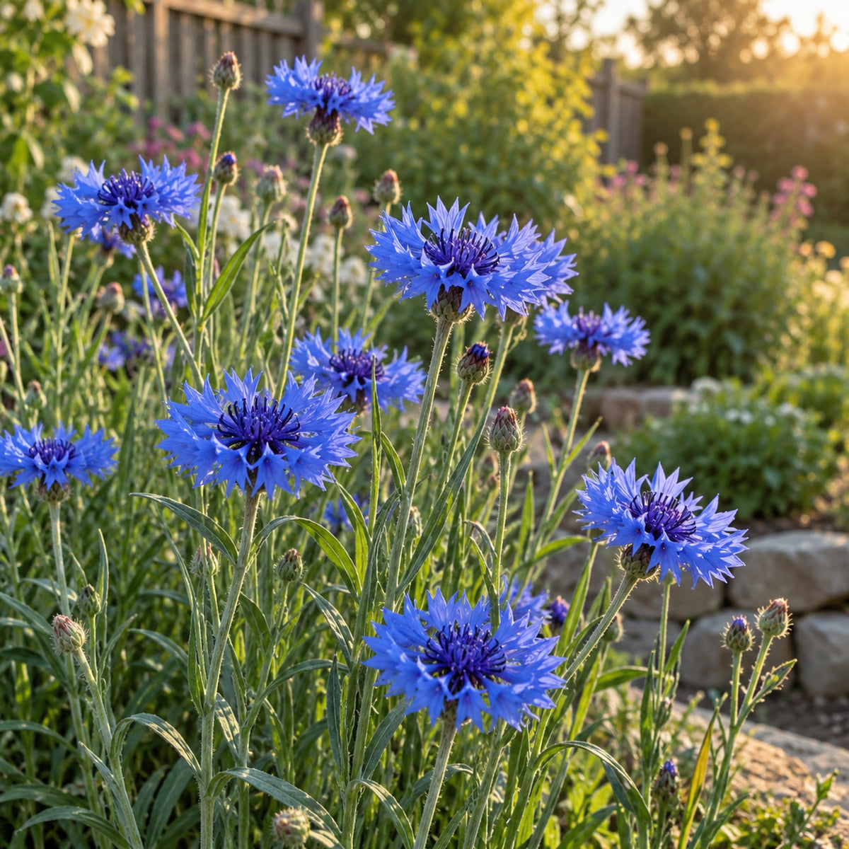 Blue Boy Bachelor's Button Seeds growing in a home garden