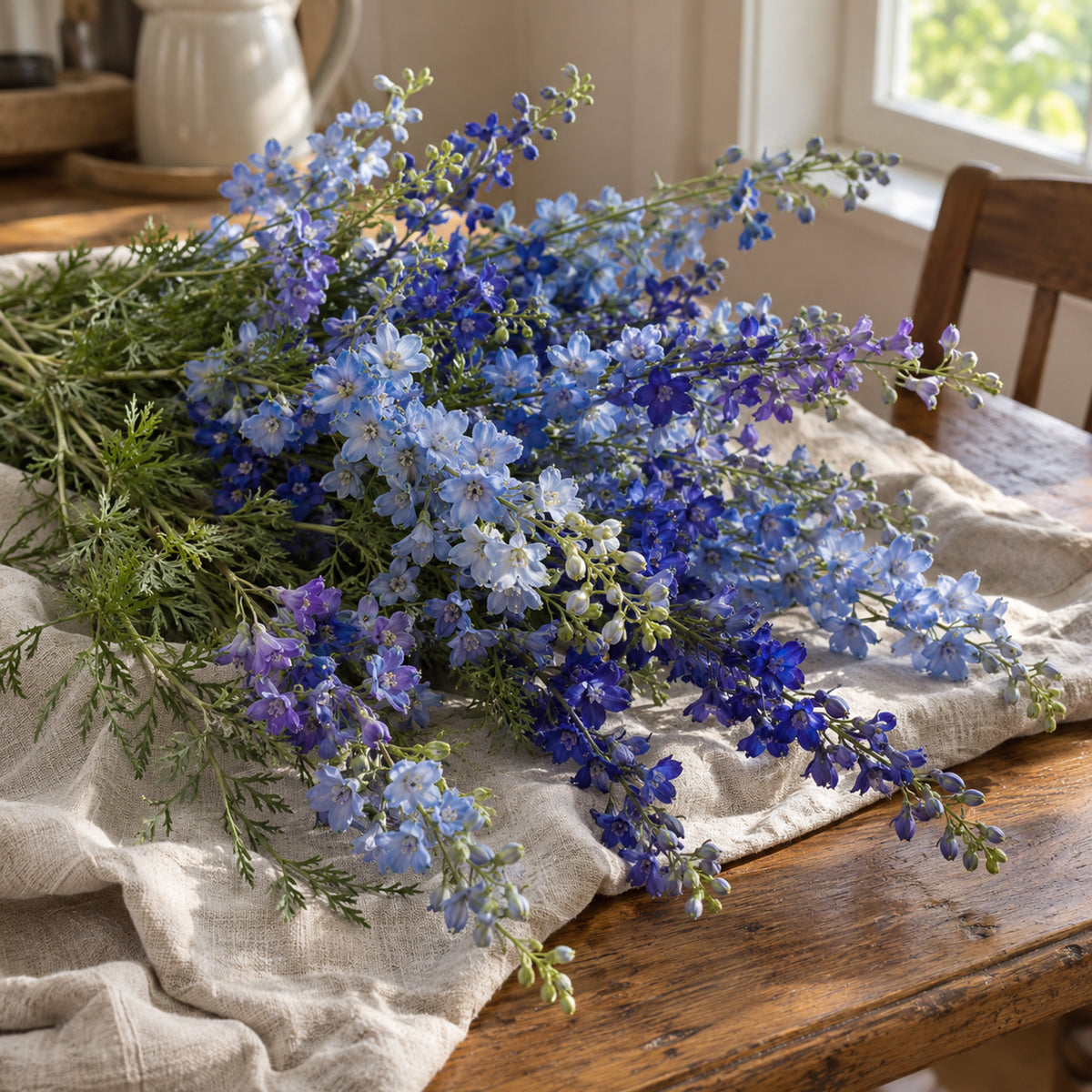 Blue Larkspur Blend Seeds harvest up close