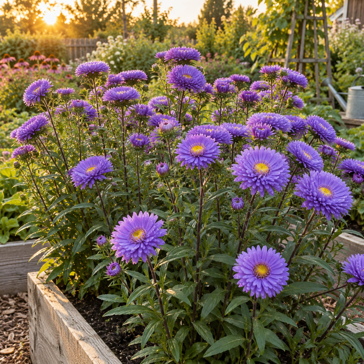 Bonita Top Blue Aster Seeds growing in a home garden