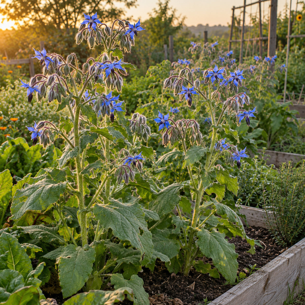 Borage Blue Flower Herb Seeds growing in a home garden