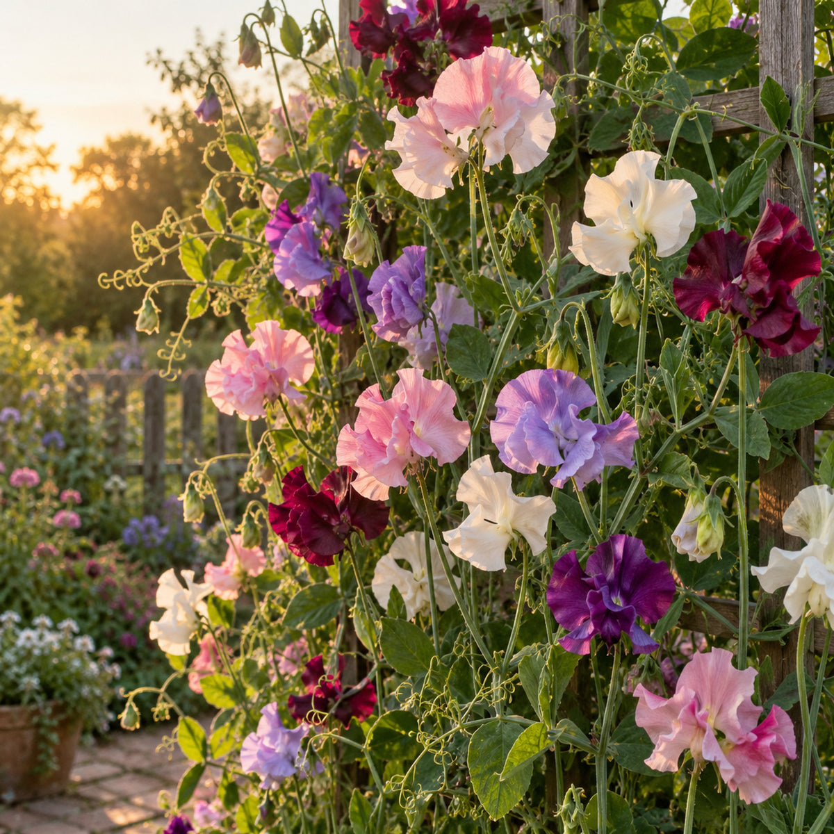 Bouquet Blend Sweet Pea Seeds growing in a home garden