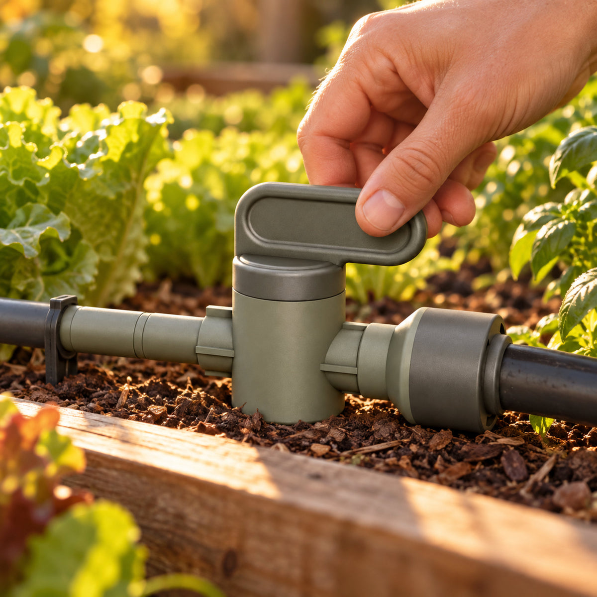 Branch Valve for Irrigation Lines in use in a home garden