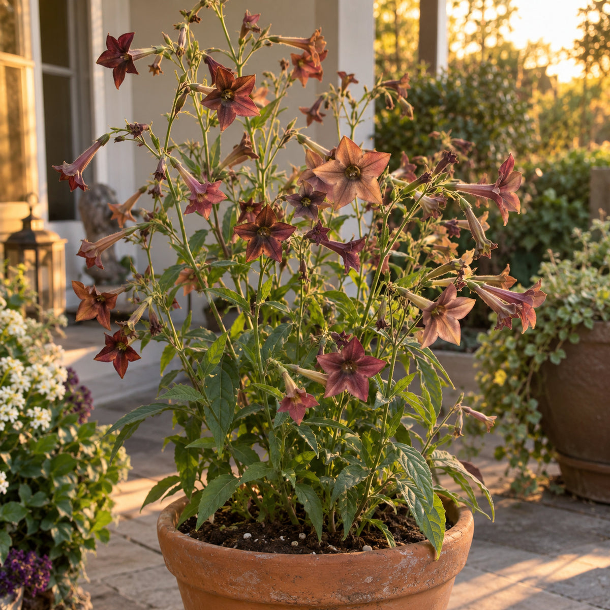 Bronze Queen Nicotiana Seeds growing in a home garden