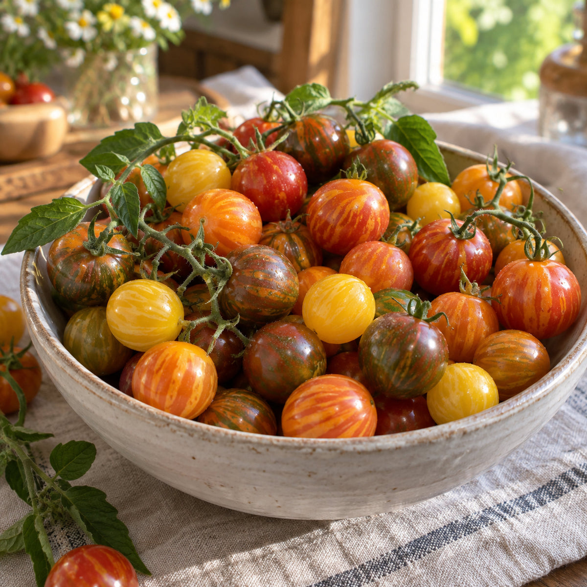 Bumble Bee Blend Pole Cherry Tomato Seeds harvest up close