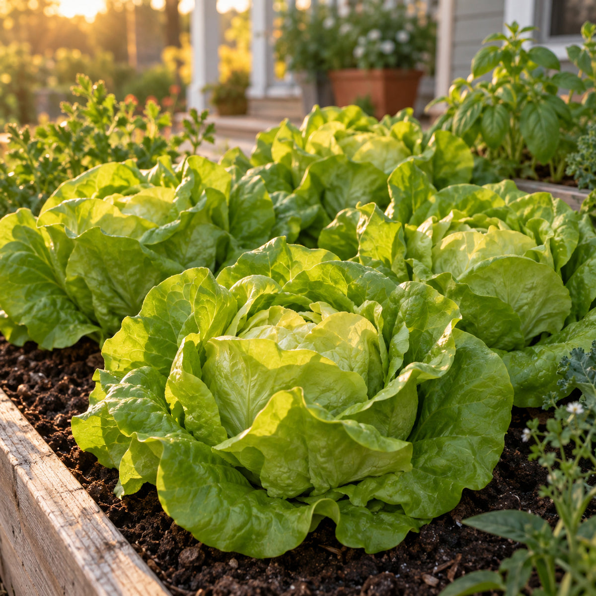 Buttercrunch Butterhead Lettuce Seeds growing in a home garden