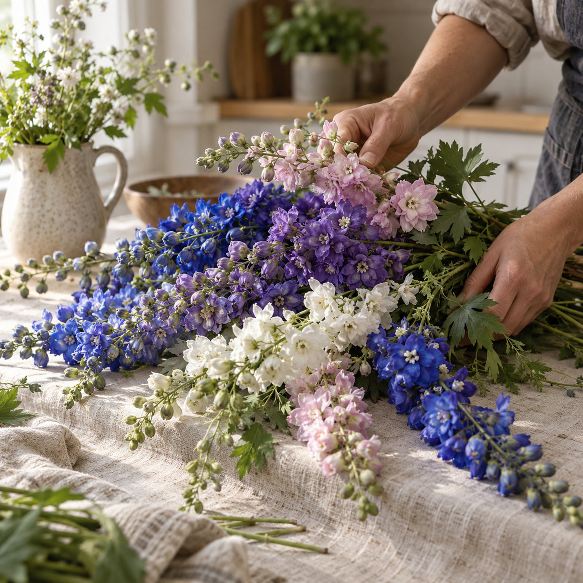 Butterfly Blend Delphinium Seeds harvest up close