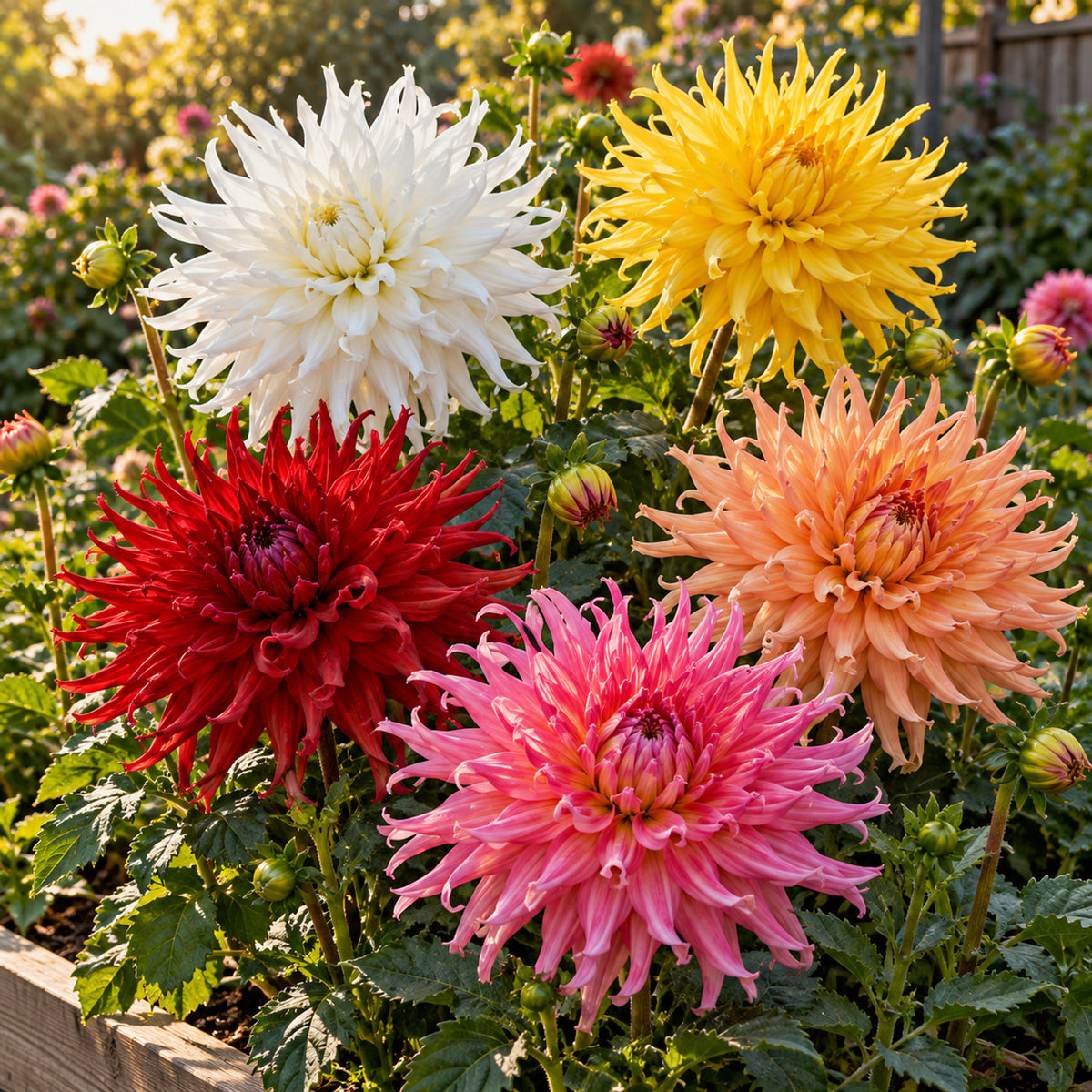 Cactus Flowered Blend Dahlia Seeds growing in a home garden
