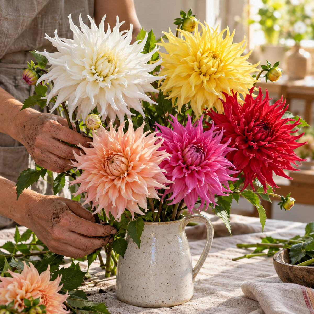 Cactus Flowered Blend Dahlia Seeds harvest up close
