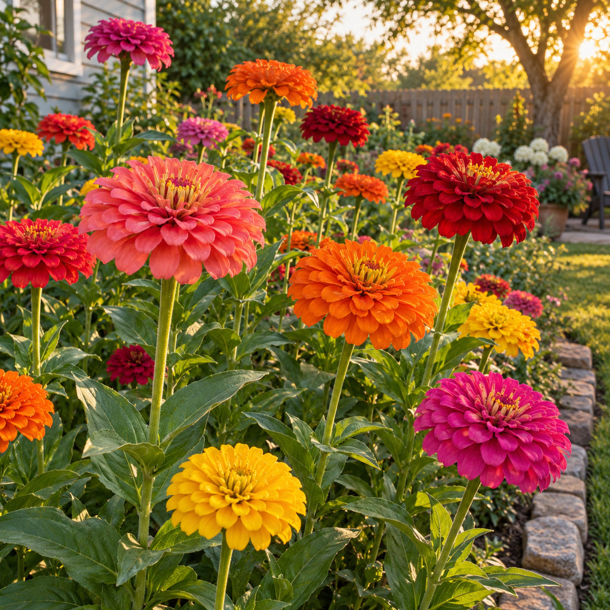 California Giants Zinnia Blend Seeds growing in a home garden
