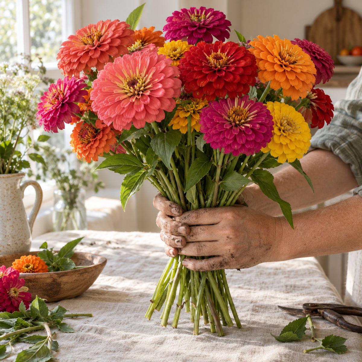 California Giants Zinnia Blend Seeds harvest up close