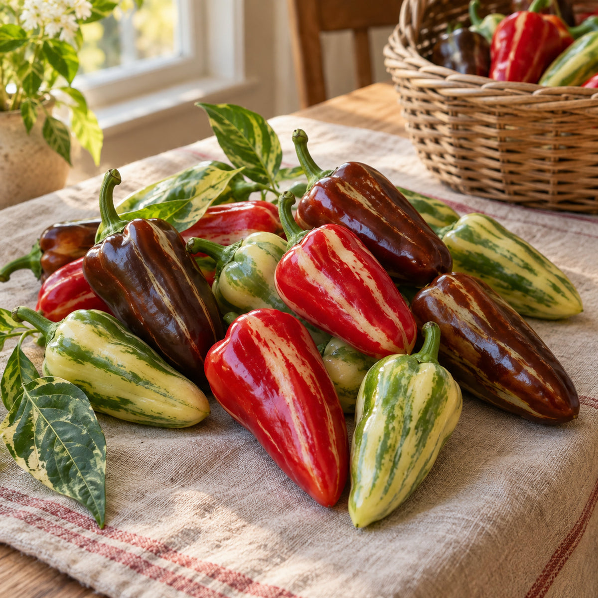 Candy Cane Chocolate Cherry Sweet Pepper Seeds harvest up close