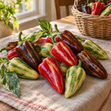 Candy Cane Chocolate Cherry Sweet Pepper Seeds harvest up close