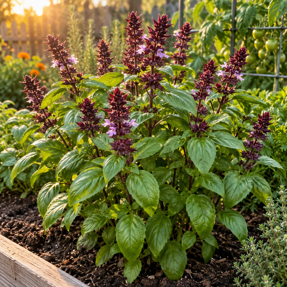 Cardinal Basil Seeds growing in a home garden