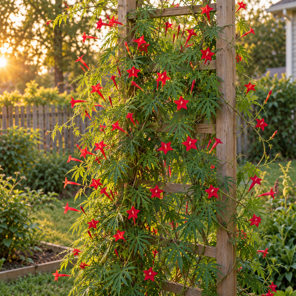 Cardinal Climber Seeds growing in a home garden