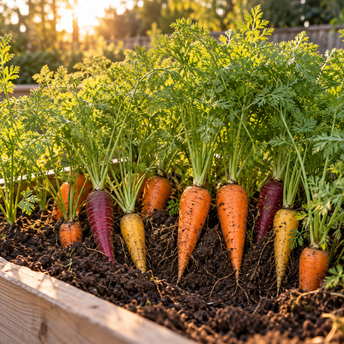 Carnival Blend Carrot Seeds growing in a home garden