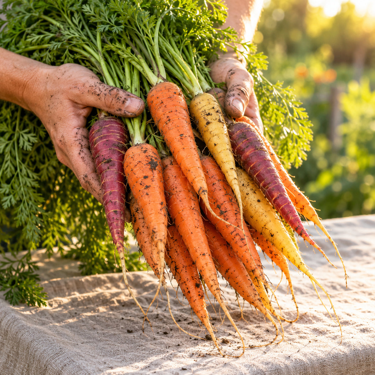 Carnival Blend Carrot Seeds harvest up close