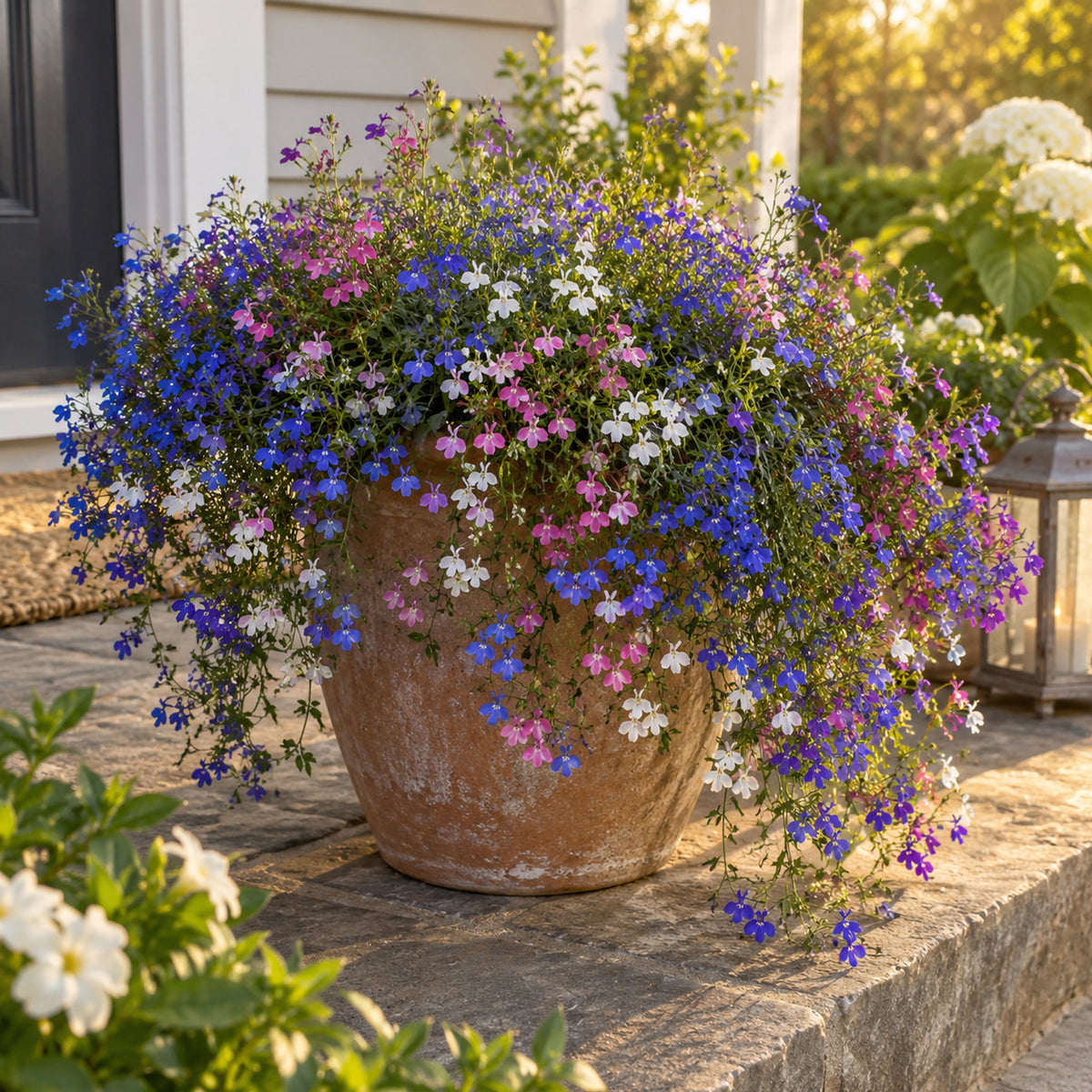 Cascade of Color Trailing Lobelia Seeds growing in a home garden