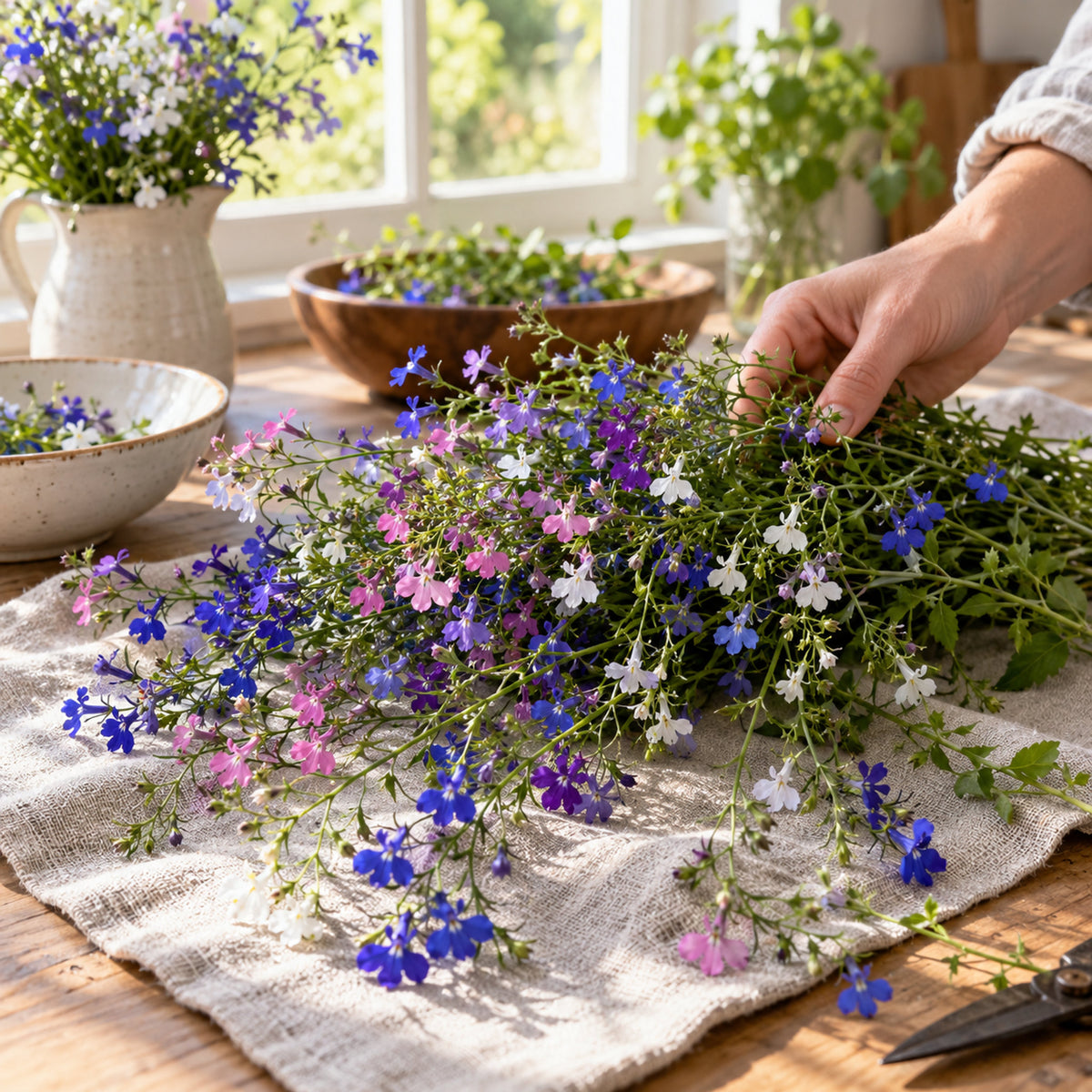 Cascade of Color Trailing Lobelia Seeds harvest up close