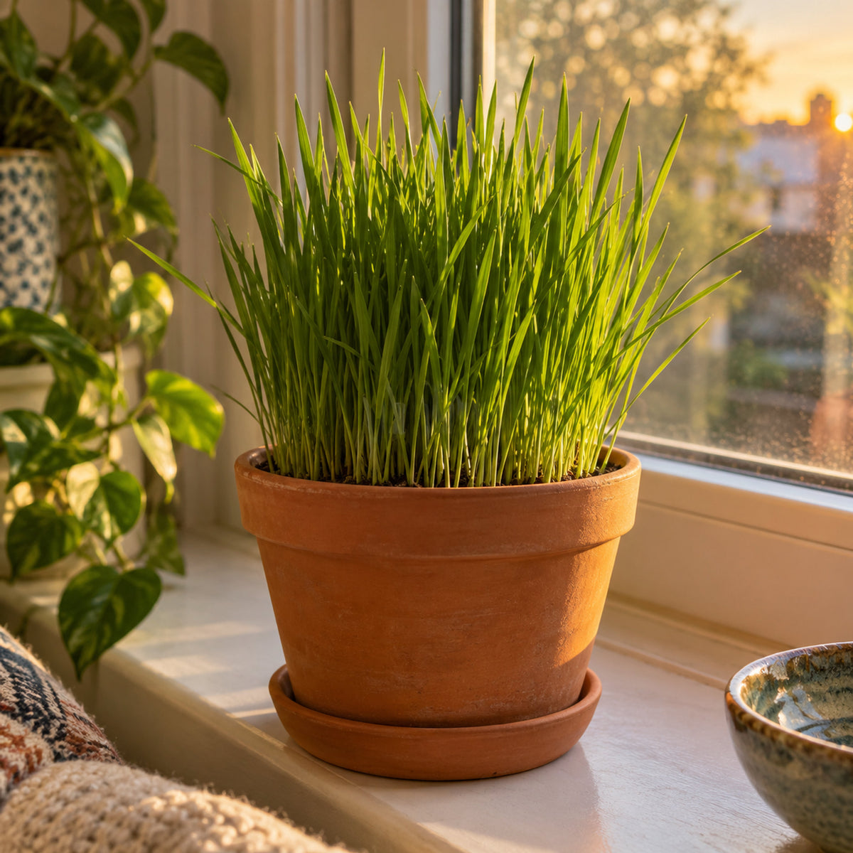 Cat Grass Indoor Growing Seeds growing in a home garden